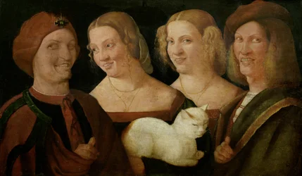 Four People Laughing at the Sight of a Cat